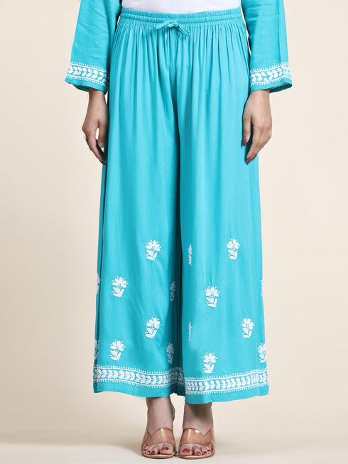 Noor Chikankari CO-ORD Set In Rayon for Women In Blue Turquoise